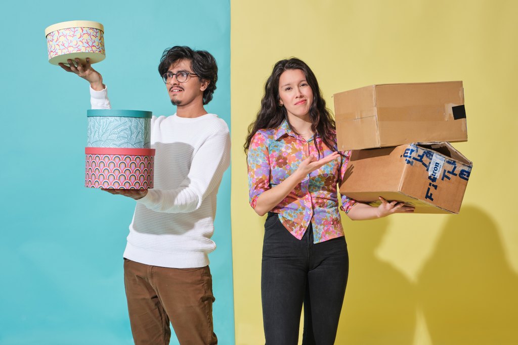 Beautiful product wrapping and ugly brown product boxes held by merchants